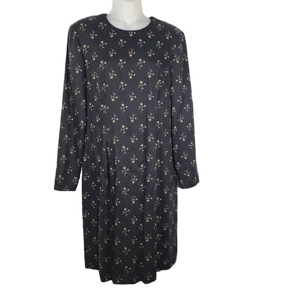 Talbots Womens Dress Size 8 Black Rayon Wool Foral Lined Long Sleeve Knee Length - Picture 1 of 12